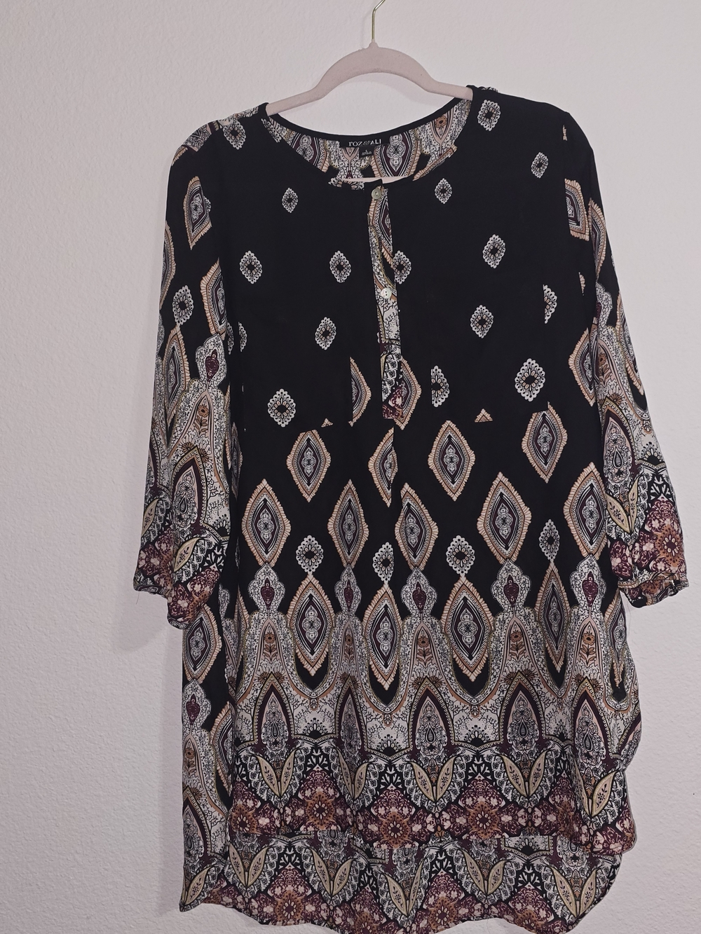 Boho Printed Black Tunic Top